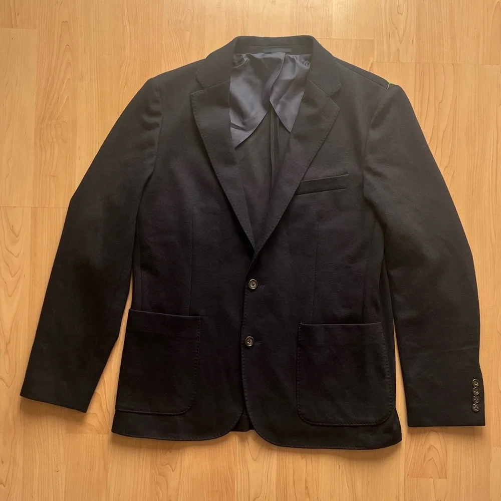 J. Crew Mens Slim-fit Knit Suit Jacket Wool-Cotton Blend Navy Blue Size Medium